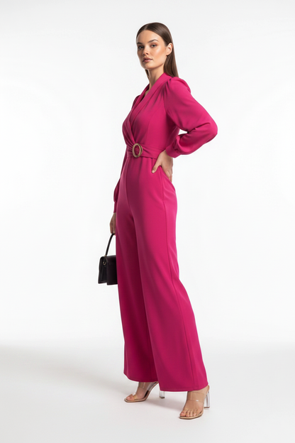 Elegant Wide-Leg Jumpsuit for Women with Pockets & Belted Waist by Jamota One-Pieces Jumpsuits