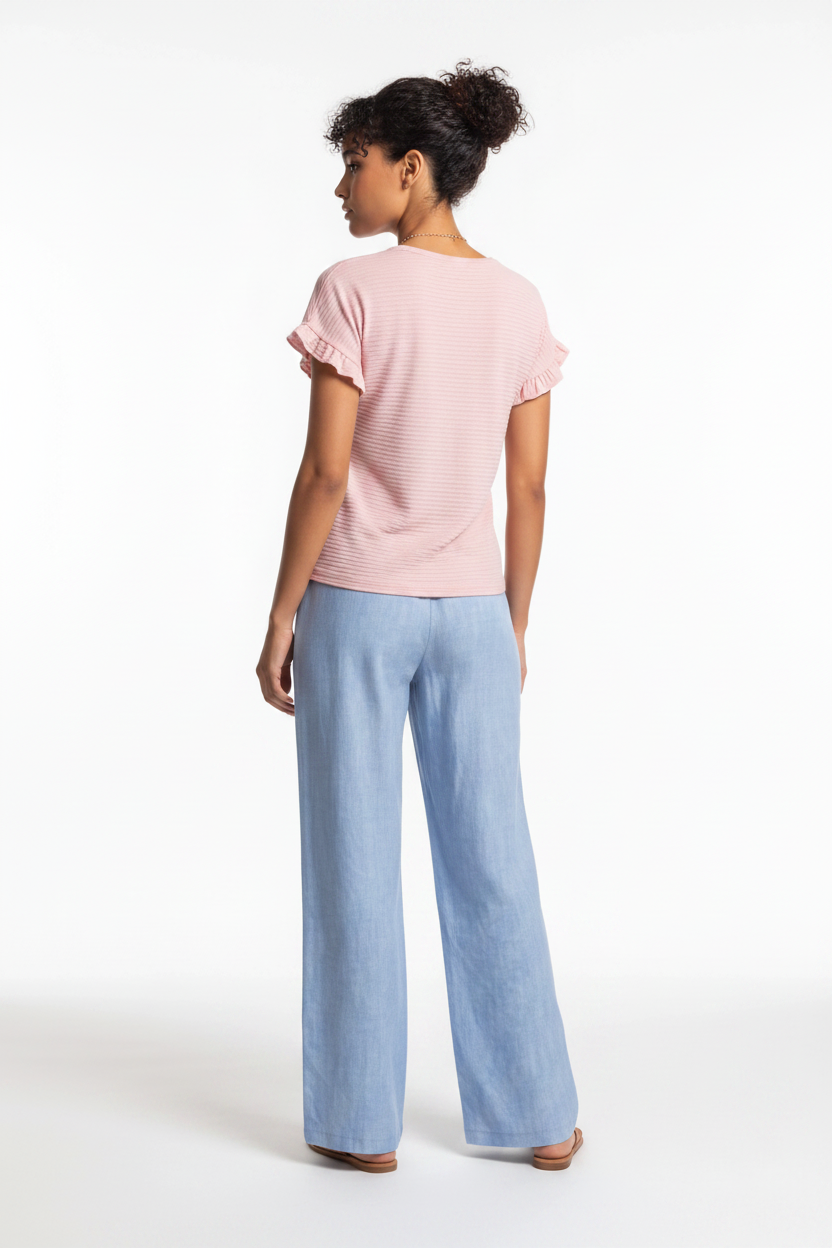 Charming Textured Ruffle Sleeve T-Shirt with Soft Fabric and Relaxed F by Jamota T-Shirts Women’s T-Shirts