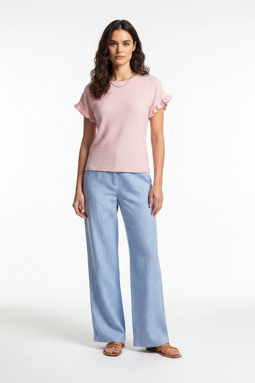 Charming Textured Ruffle Sleeve T-Shirt with Soft Fabric and Relaxed F by Jamota T-Shirts Women’s T-Shirts