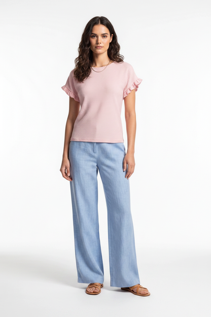 Charming Textured Ruffle Sleeve T-Shirt with Soft Fabric and Relaxed F by Jamota T-Shirts Women’s T-Shirts