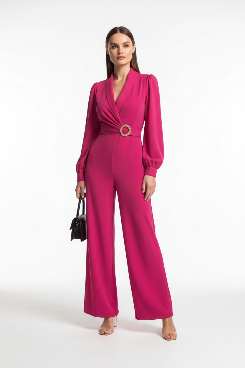 Elegant Wide-Leg Jumpsuit for Women with Pockets & Belted Waist by Jamota One-Pieces Jumpsuits