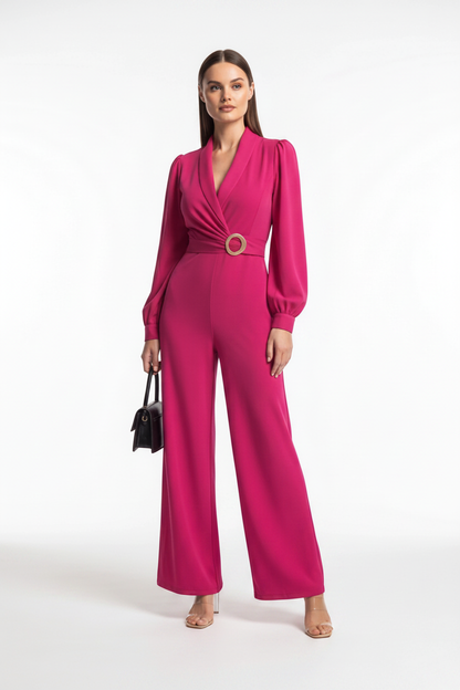 Elegant Wide-Leg Jumpsuit for Women with Pockets & Belted Waist by Jamota One-Pieces Jumpsuits