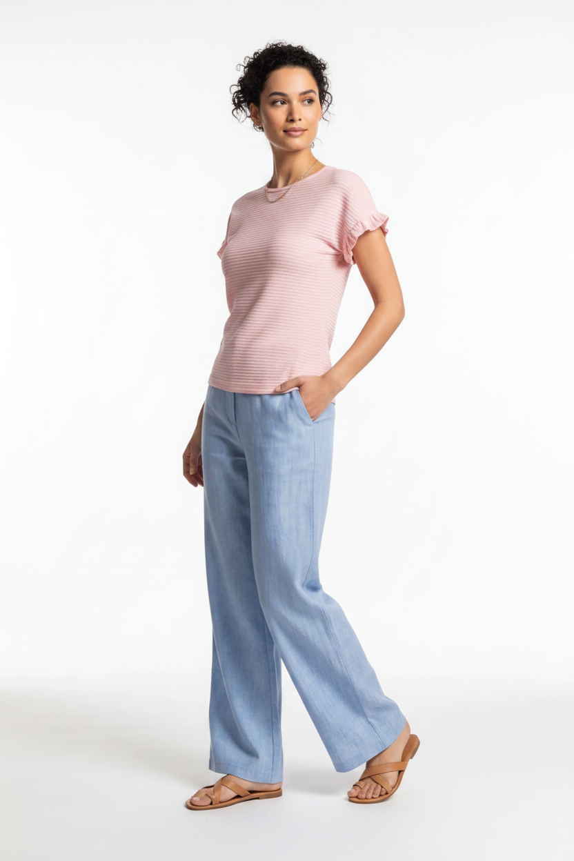 Charming Textured Ruffle Sleeve T-Shirt with Soft Fabric and Relaxed F by Jamota T-Shirts Women’s T-Shirts