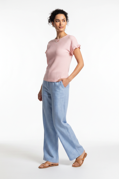 Charming Textured Ruffle Sleeve T-Shirt with Soft Fabric and Relaxed F by Jamota T-Shirts Women’s T-Shirts