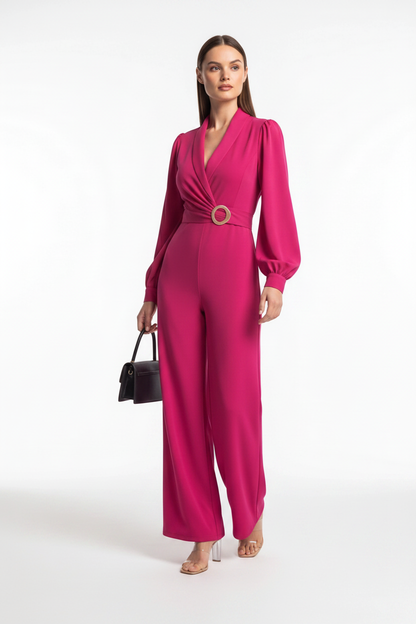Elegant Wide-Leg Jumpsuit for Women with Pockets & Belted Waist by Jamota One-Pieces Jumpsuits
