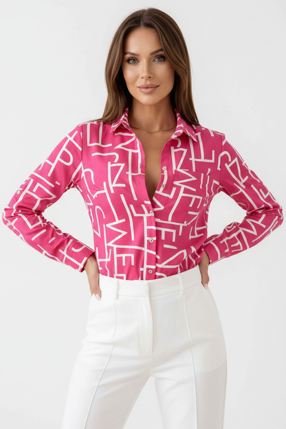 Structured Graphic Print Shirt with Roll-Tab Sleeves - Jamota