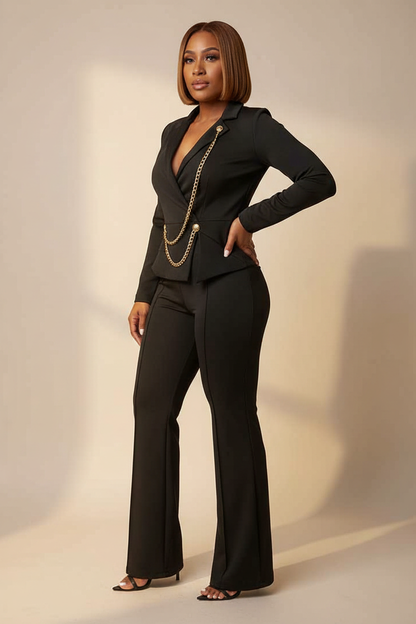 Elegant Black Jumpsuit for Women with Pockets and Adjustable Straps by Jamota One-Pieces Women's Jumpsuits