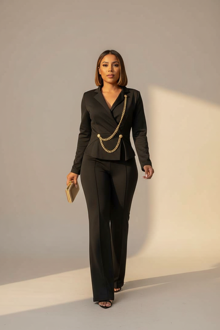 Elegant Black Jumpsuit for Women with Pockets and Adjustable Straps by Jamota One-Pieces Women's Jumpsuits
