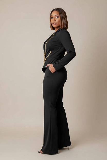 Elegant Black Jumpsuit for Women with Pockets and Adjustable Straps by Jamota One-Pieces Women's Jumpsuits