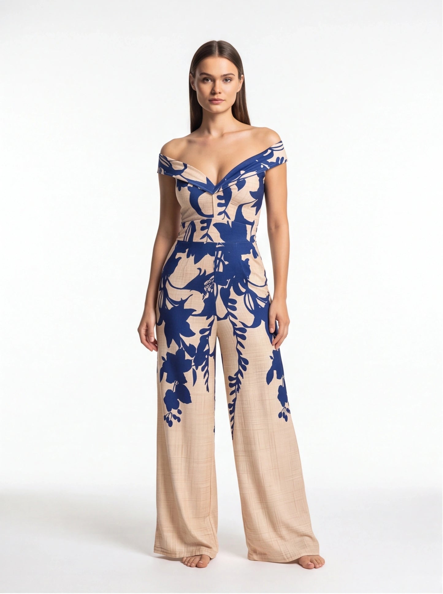 Elegant Floral Wide-Leg Jumpsuit with Pockets and Adjustable Straps by Jamota One-Pieces Jumpsuits