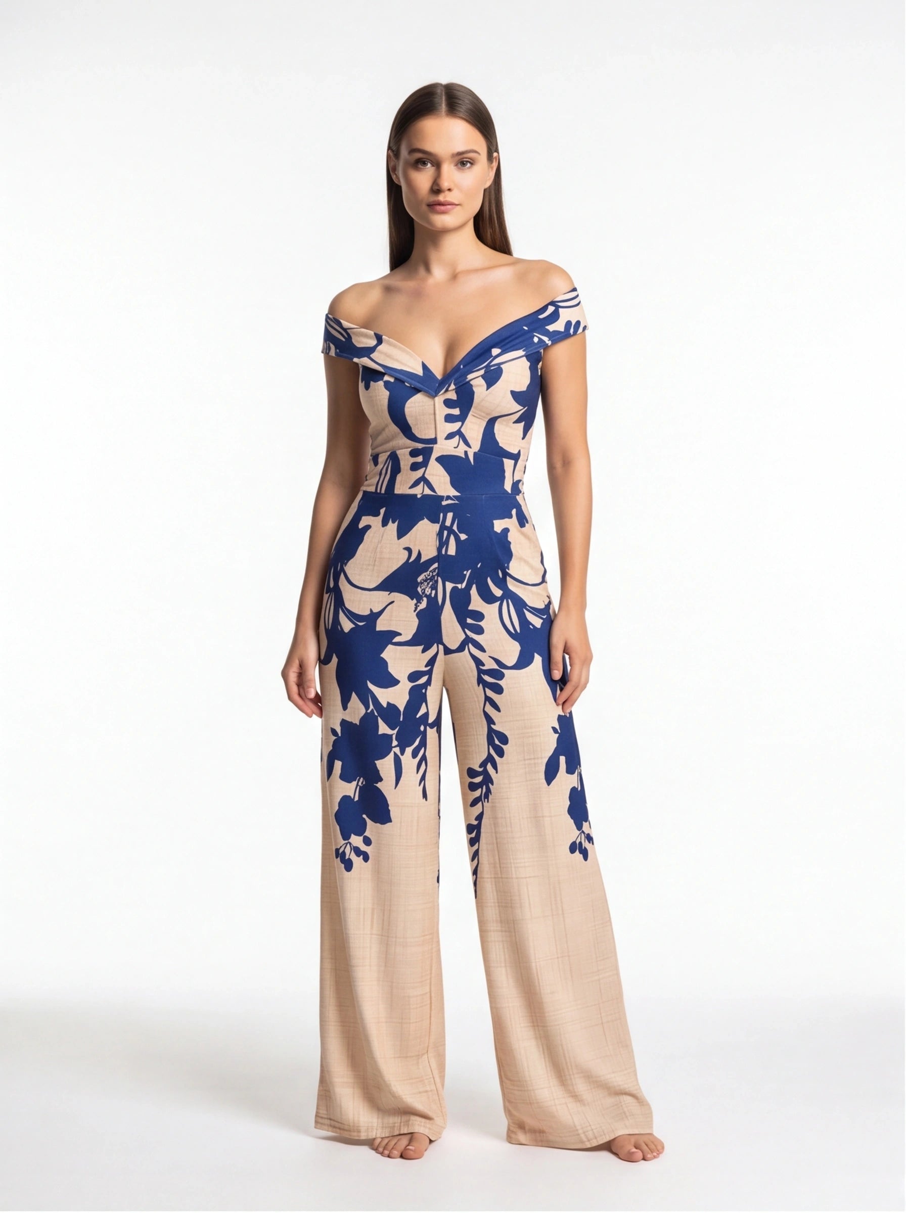 Elegant Floral Wide-Leg Jumpsuit with Pockets and Adjustable Straps by Jamota One-Pieces Jumpsuits