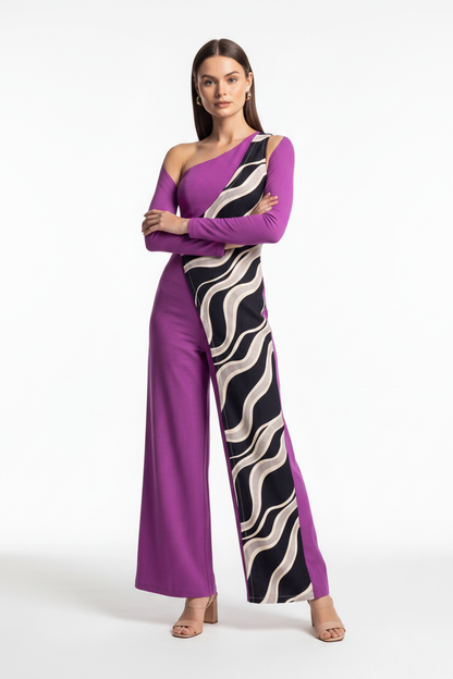 Sleek Colorblock Wide-Leg Jumpsuit for Women | Elegant Design, Comforta - Jamota