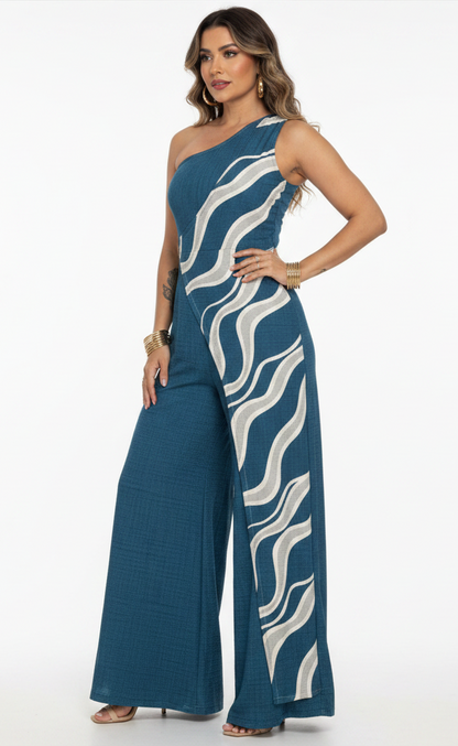 Sleek Colorblock Wide-Leg Jumpsuit for Women | Elegant Design, Comforta - Jamota