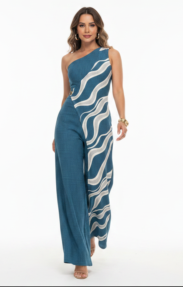 Sleek Colorblock Wide-Leg Jumpsuit for Women | Elegant Design, Comforta - Jamota