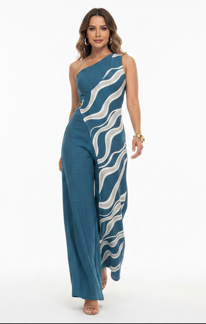 Sleek Colorblock Wide-Leg Jumpsuit for Women | Elegant Design, Comforta - Jamota