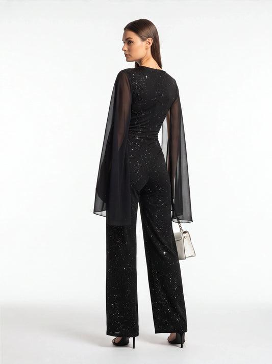 Elegant Glitter Chiffon Jumpsuit for Women | Stylish & Versatile - Jamota