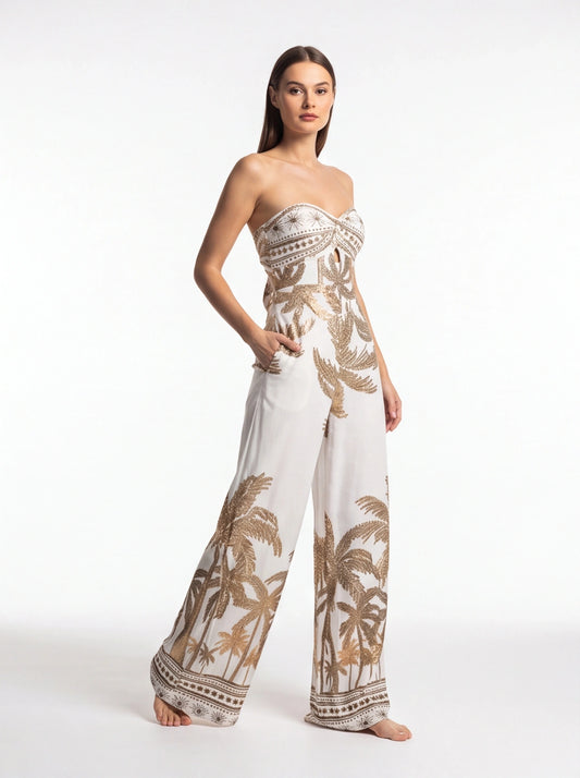 Stylish Tropical Casual Jumpsuit with Adjustable Straps & Pockets by Jamota One-Pieces Jumpsuits