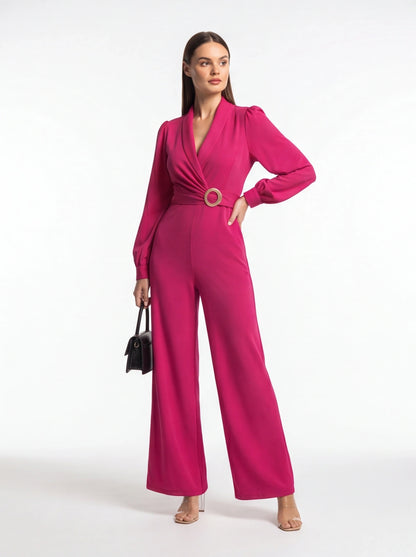 Elegant Wide-Leg Jumpsuit for Women with Pockets & Belted Waist by Jamota One-Pieces Jumpsuits