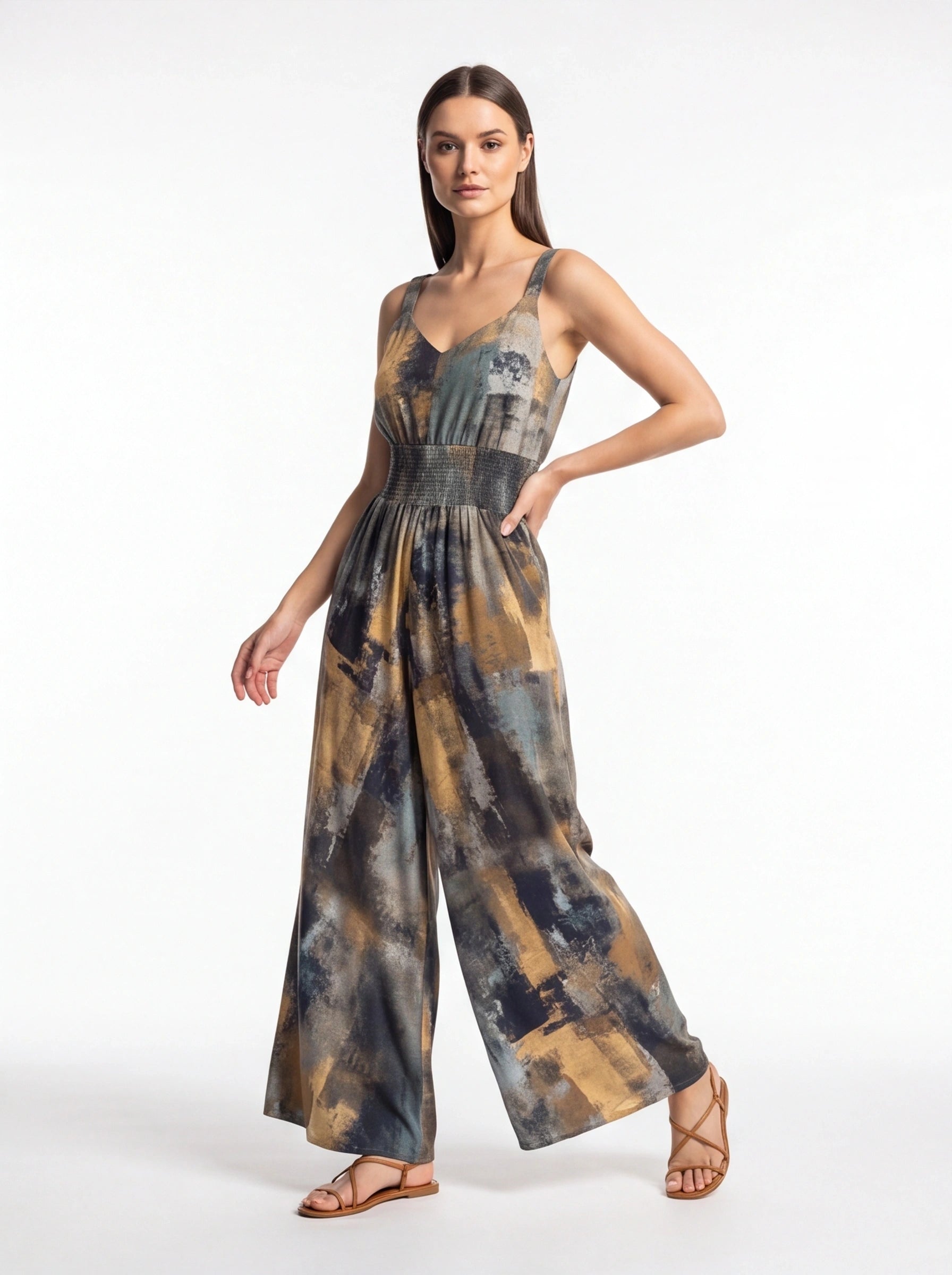 Stylish Wide-Leg Jumpsuit with Pockets and Adjustable Straps by Jamota One-Pieces Women's Jumpsuits