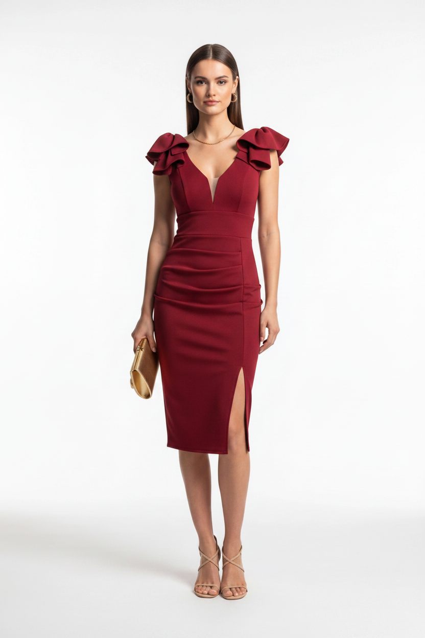 Chic Elegant Midi Cocktail Dress with Sleeveless Design and Flattering by Jamota Dresses Women's Dresses