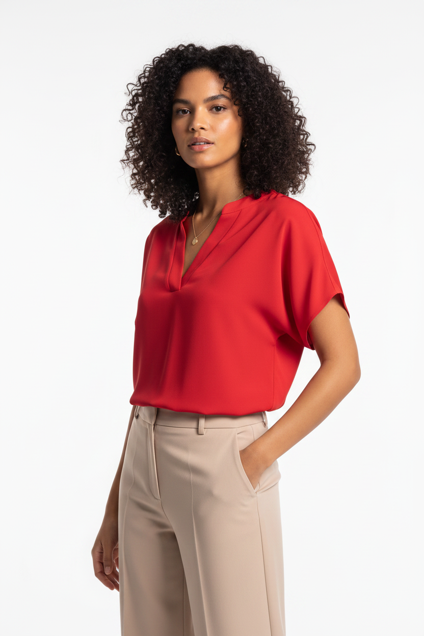 Elegant Soft V Neck Blouse with Lightweight Fabric and Relaxed Fit by Jamota Clothing Tops Women's Tops