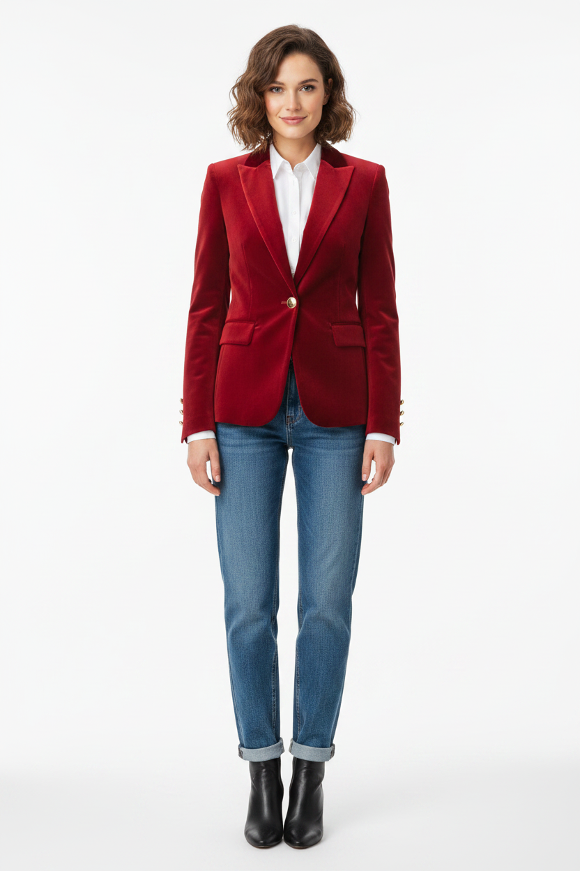 Structured Tailored Blazer with Classic Collar - Jamota