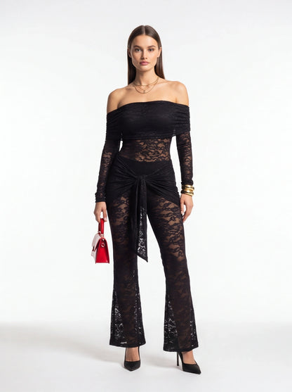 Elegant Black Lace Jumpsuit with Sleeveless Design and Flattering Fit by Jamota One-Pieces Jumpsuits