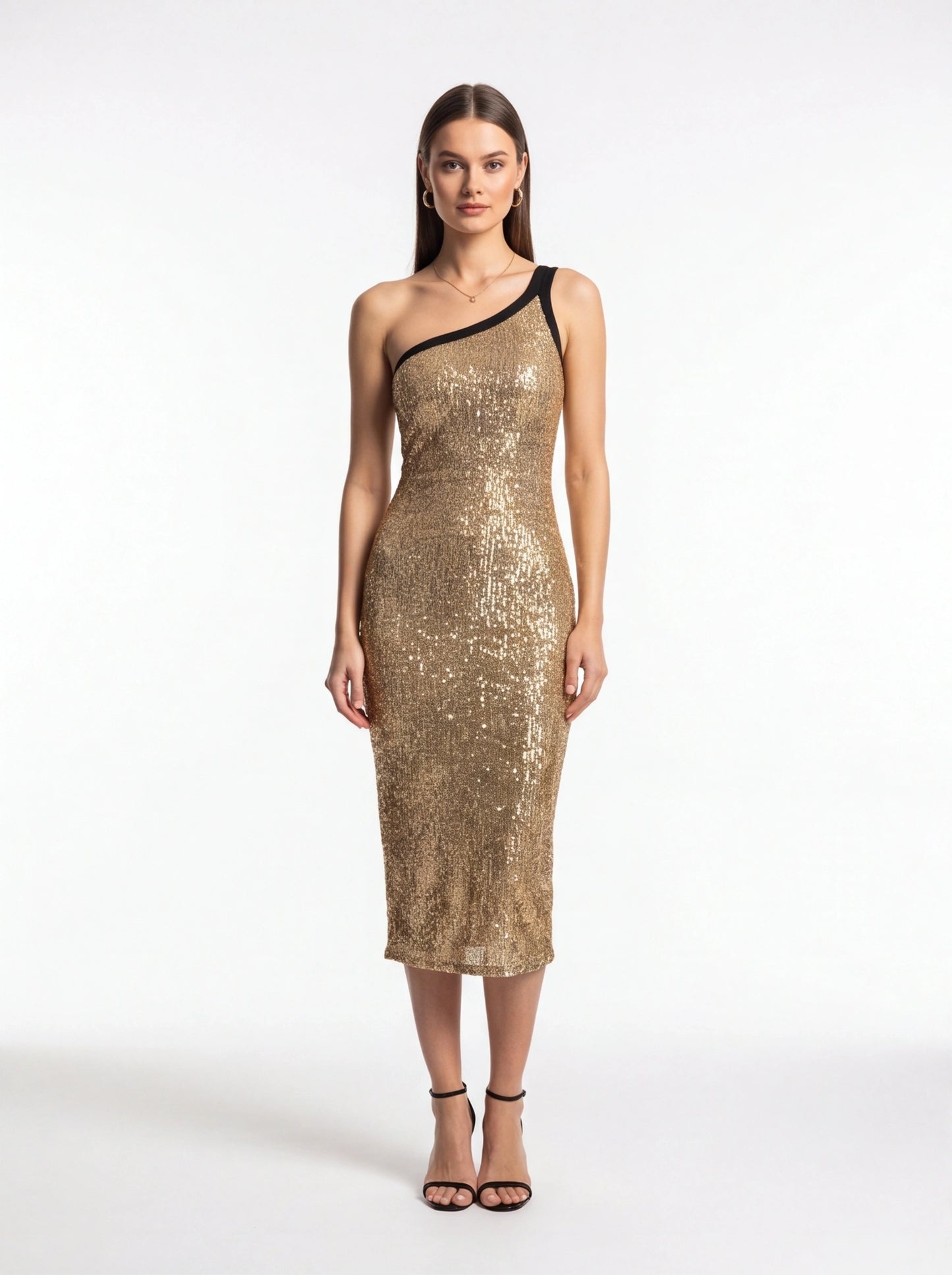 Glamorous Sequin Bodycon Midi Dress with Stretch Fit and Elegant Desig