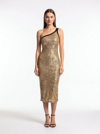 Glamorous Sequin Bodycon Midi Dress with Stretch Fit and Elegant Desig