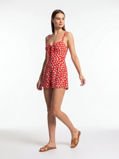 Stylish Floral Summer Romper with Adjustable Straps and Pockets by Jamota One-Pieces Rompers