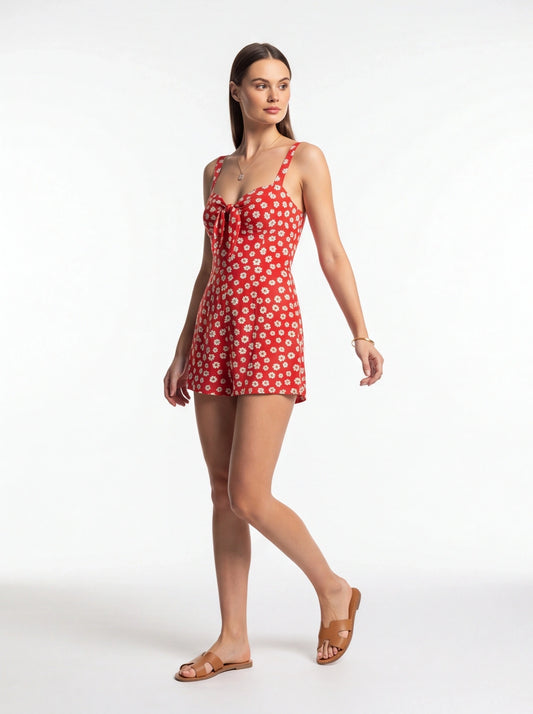 Stylish Floral Summer Romper with Adjustable Straps and Pockets