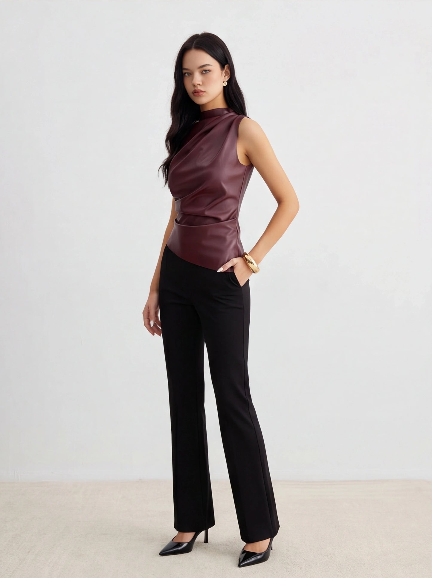 Chic Structured Faux Leather Tank Top with Elegant Design & Comfortabl