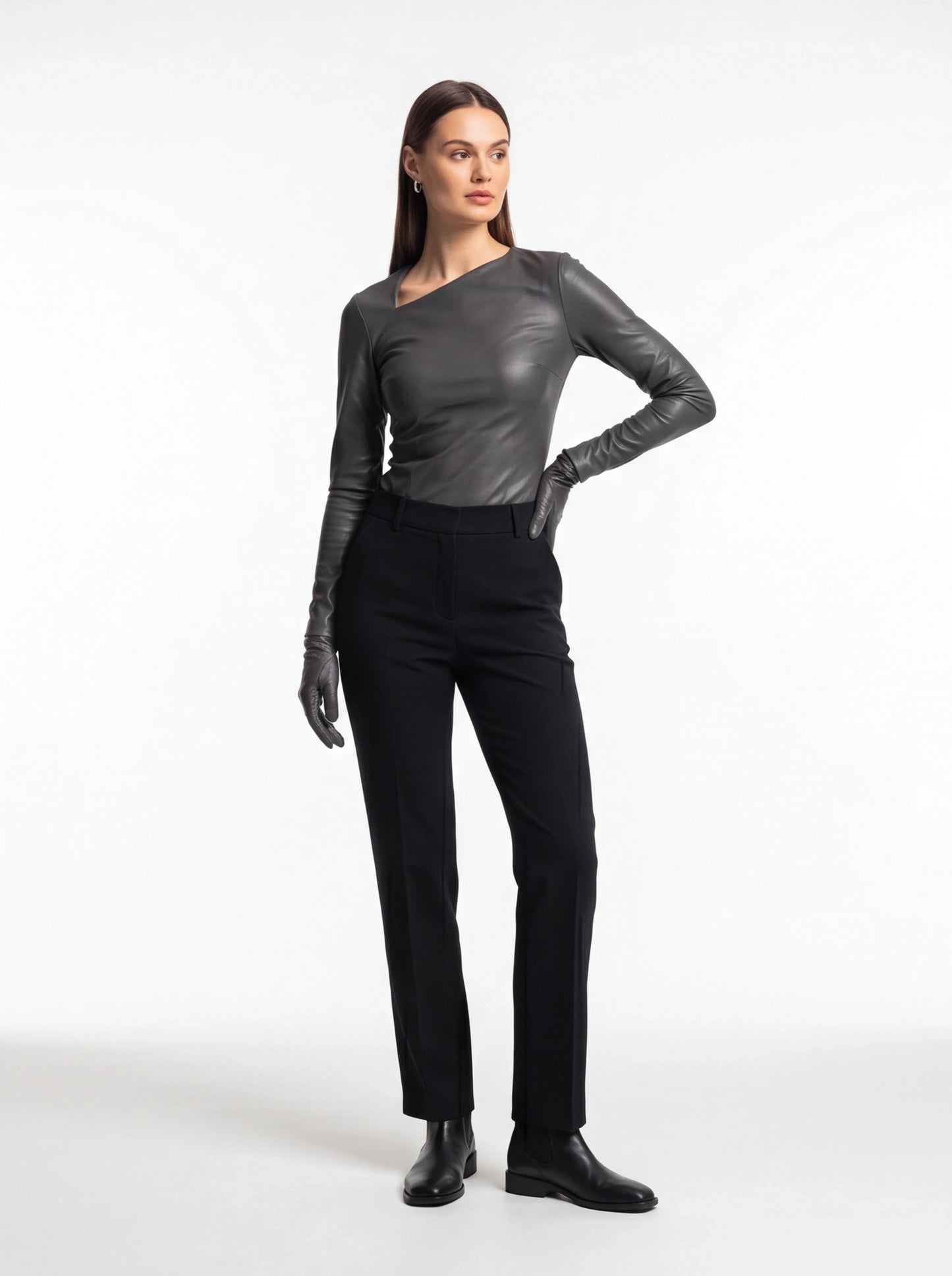 Bold Elegant Eco Leather Top with Gloves - Professional Style
