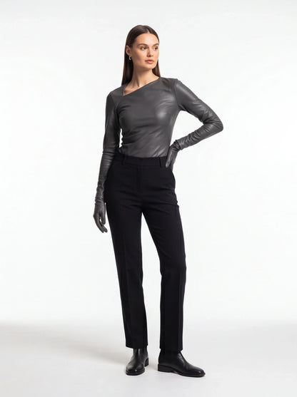 Bold Elegant Eco Leather Top with Gloves - Professional Style