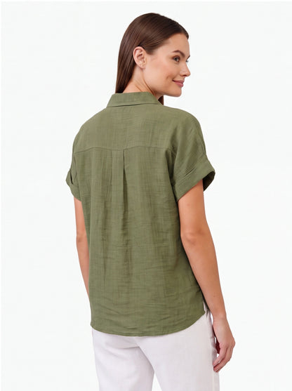 Stylish Lightweight Linen Blouse with Breathable Fabric and Tailored F by Jamota Blouses Blouses