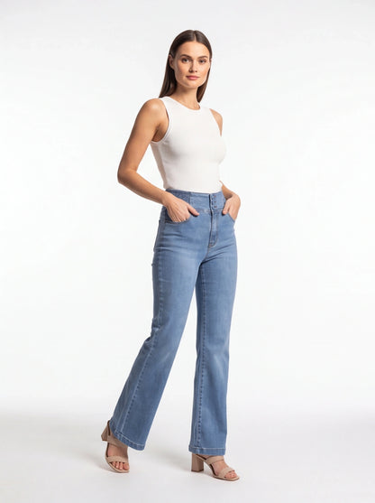 Stylish High-Waist Wide Leg Jeans with Comfortable Stretch Fabric