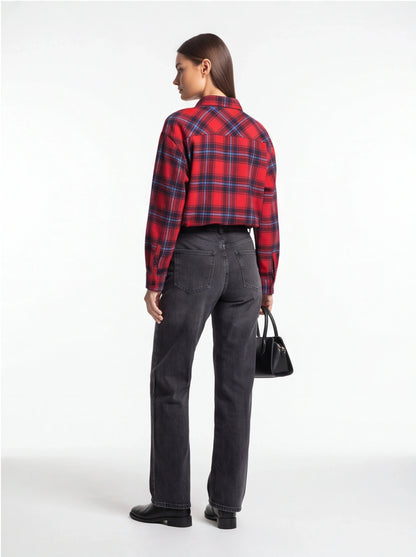 Stylish Oversized Red Plaid Shirt | Soft Fabric & Comfortable Fit - Jamota