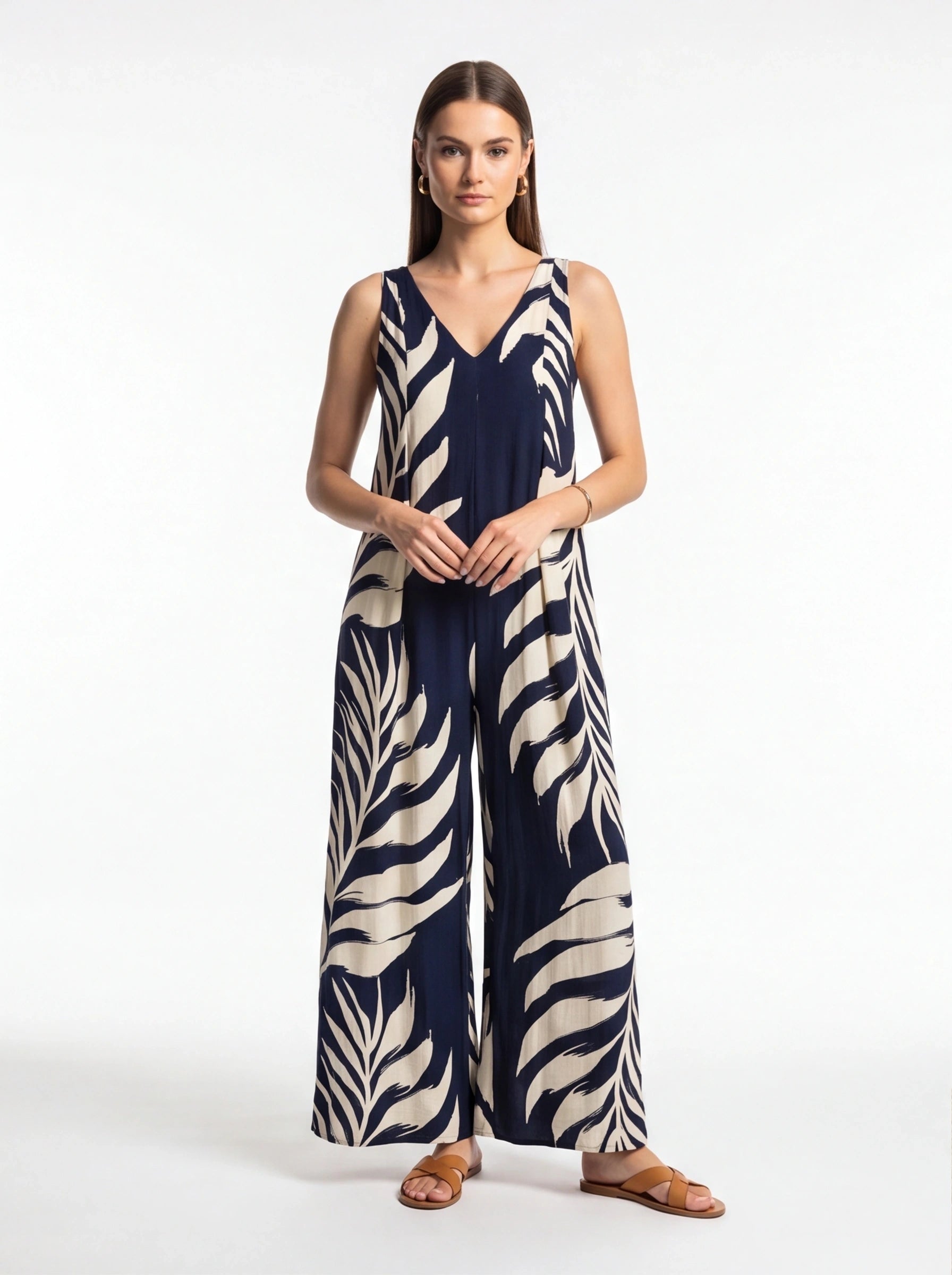 Stylish Tropical Print Jumpsuit for Women | Comfortable & Versatile by Jamota One-Pieces Jumpsuits