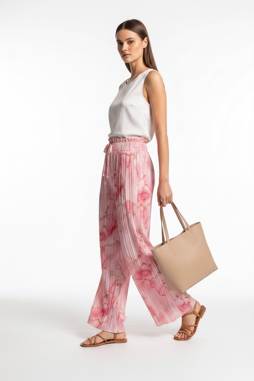 Multicolor Palazzo Pants Fluid Draping All Day Comfort Fit Polyester Elastane Blend - Jamota