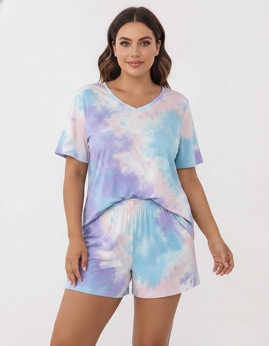 Soft-Stretch Tie-Dye Pajama Set for Women | Comfortable Loungewear wit - Jamota