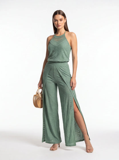 Elegant Textured Two-Piece Vacation Set with Adjustable Waist & Pocket by Jamota Outfit Sets Clothing Sets