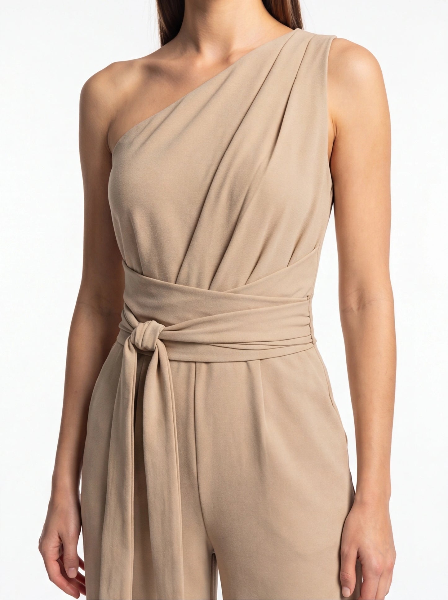 Elegant Asymmetric Wide-Leg Jumpsuit with Pockets & Adjustable Straps by Jamota One-Pieces Jumpsuits