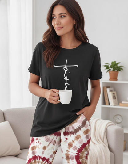 Tie Dye Pajama Set Faith Print - Jamota