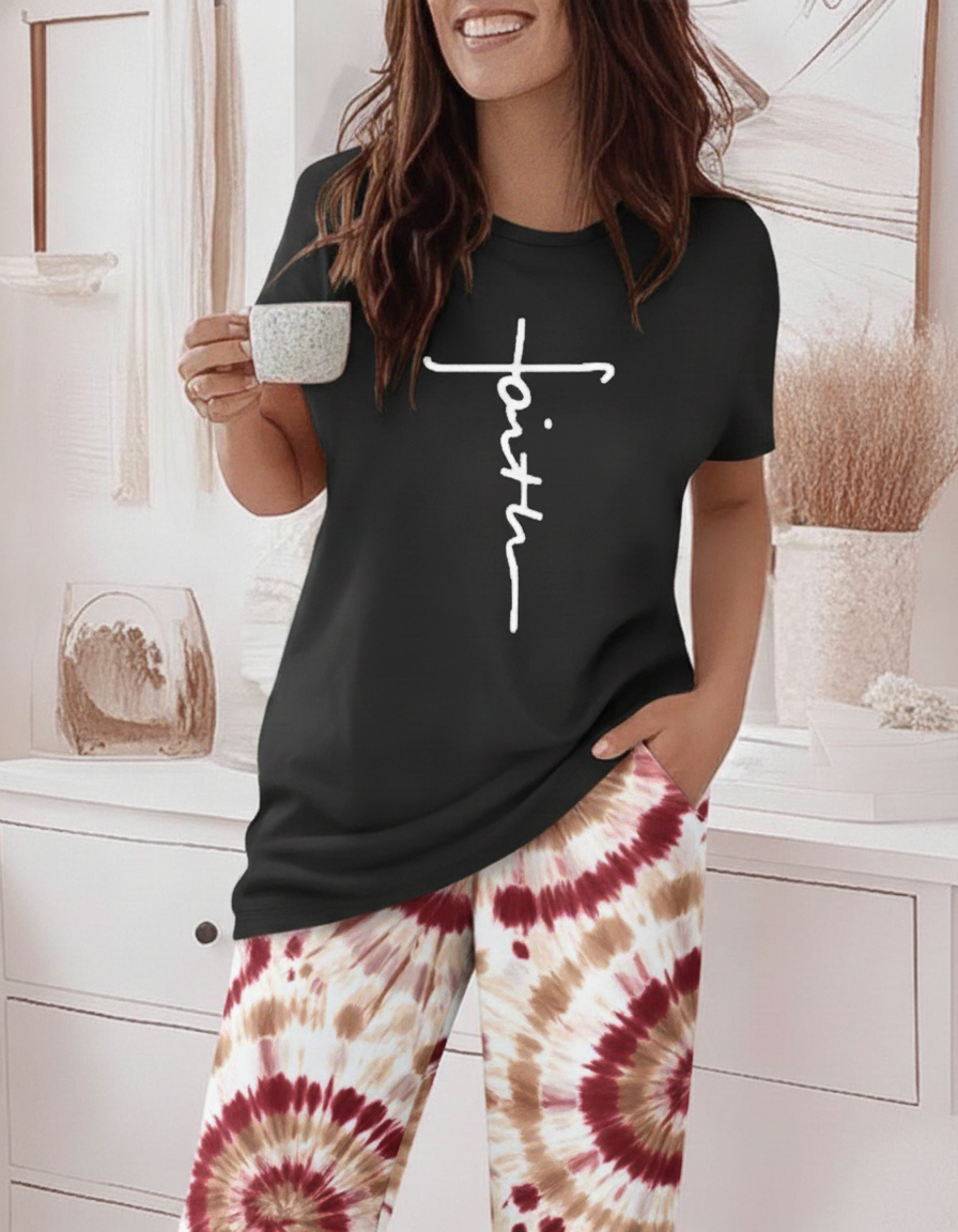 Tie Dye Pajama Set Faith Print - Jamota