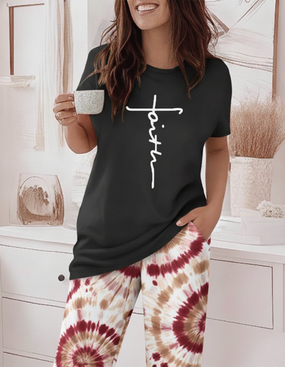 Tie Dye Pajama Set Faith Print - Jamota