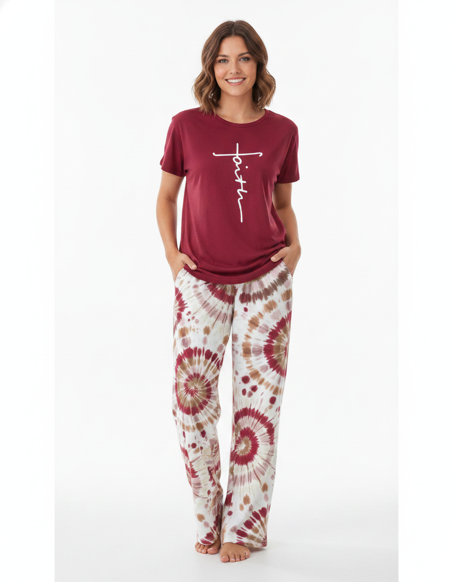 Tie Dye Pajama Set Faith Print - Jamota