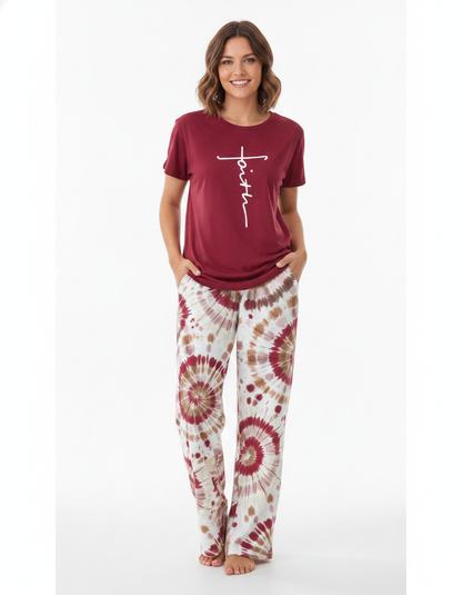 Tie Dye Pajama Set Faith Print - Jamota