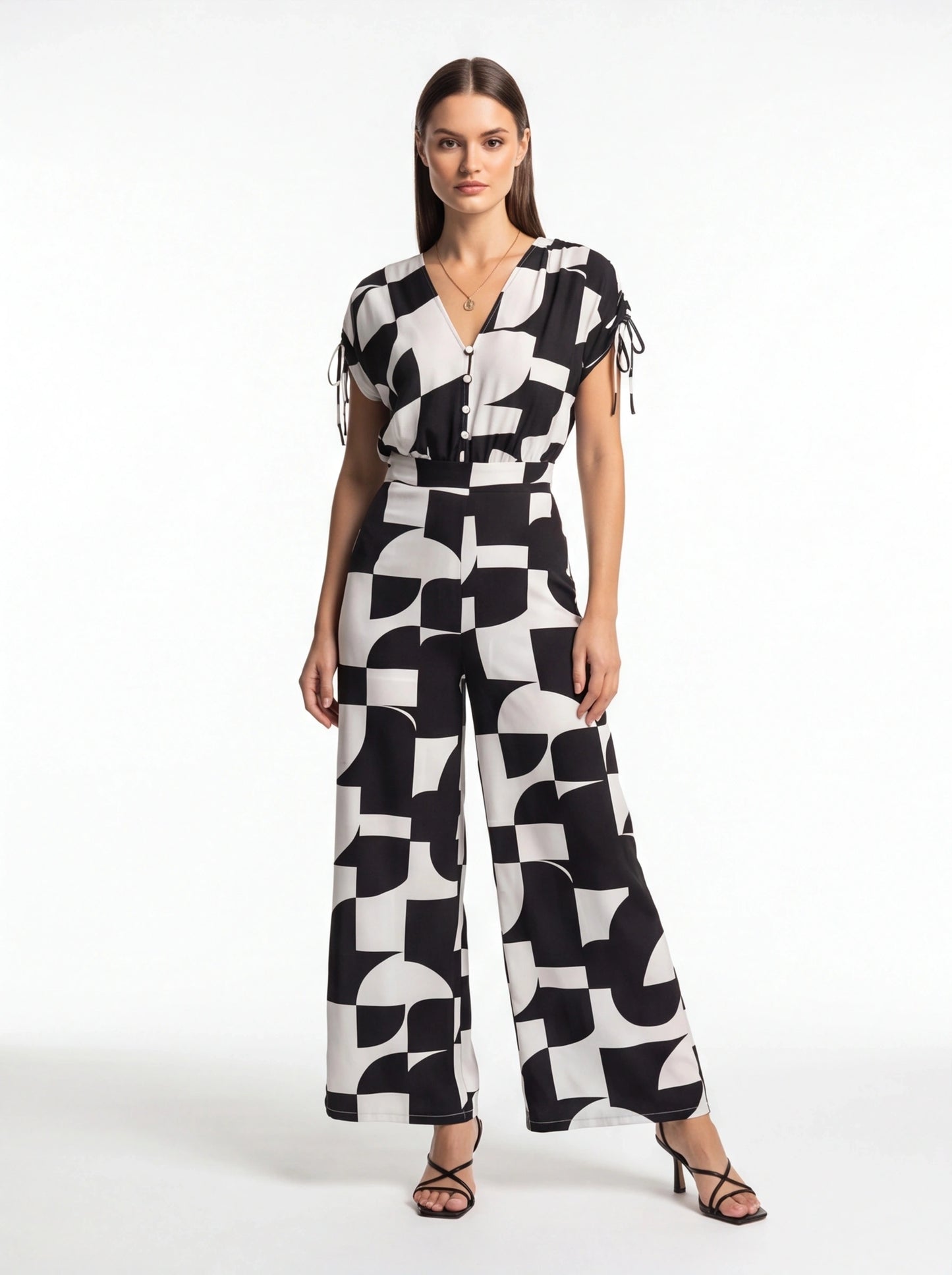 Stylish Geometric Casual Jumpsuit with Pockets and Adjustable Straps by Jamota One-Pieces Jumpsuits & Rompers