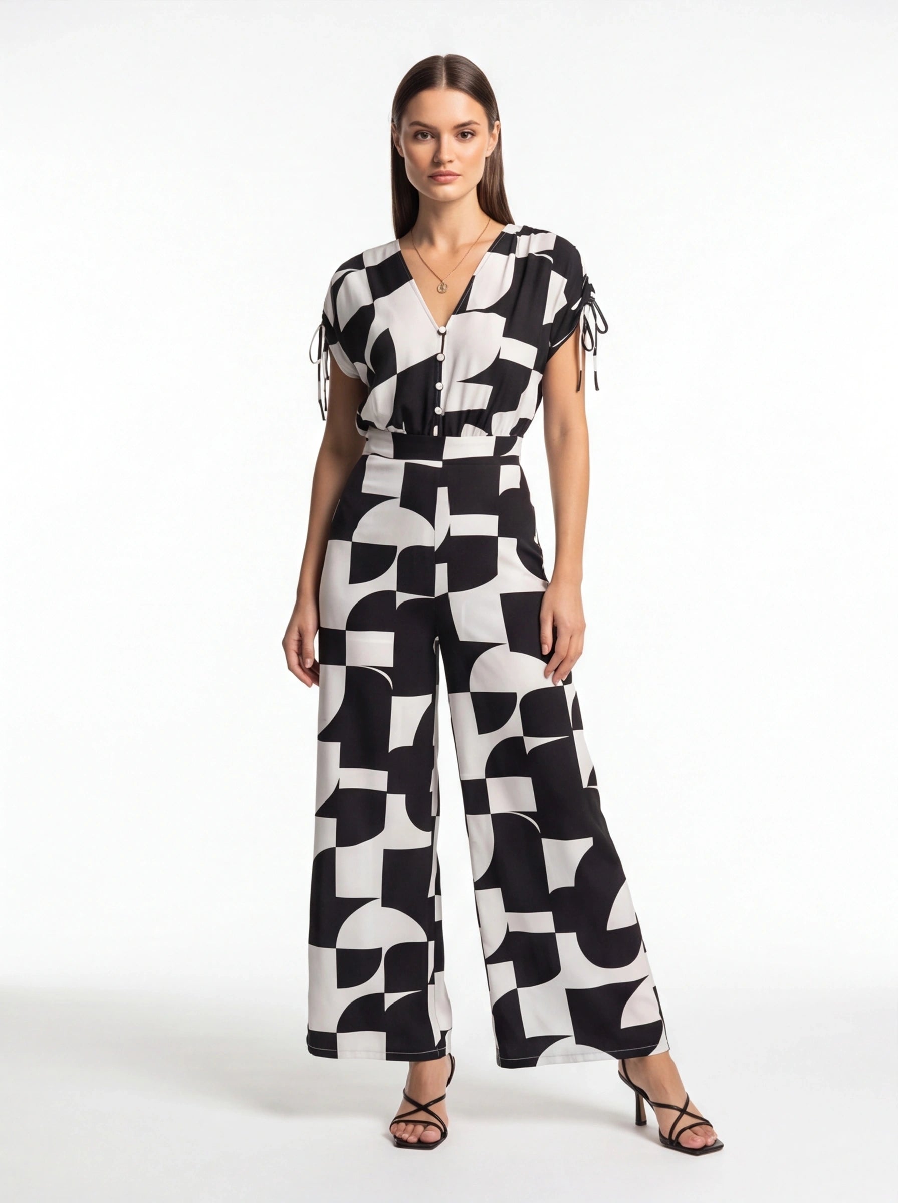 Stylish Geometric Casual Jumpsuit with Pockets and Adjustable Straps by Jamota One-Pieces Jumpsuits & Rompers
