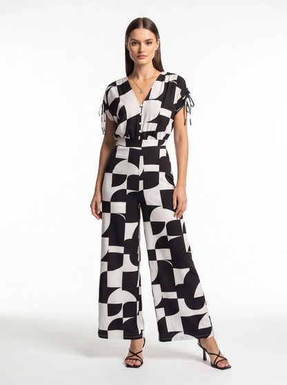 Stylish Geometric Casual Jumpsuit with Pockets and Adjustable Straps by Jamota One-Pieces Jumpsuits & Rompers